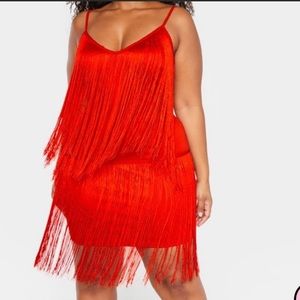Plus Red Tassel Bodycon Dress – Size 16 – Statement Party Look